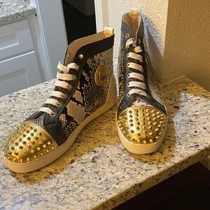Christian Louboutin Snake Skin Sneakers — Gold Sudded